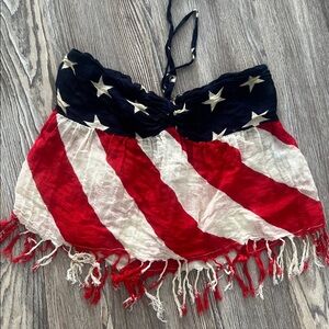 Denim & Supply Ralph Lauren Red White Blue Fringe Top